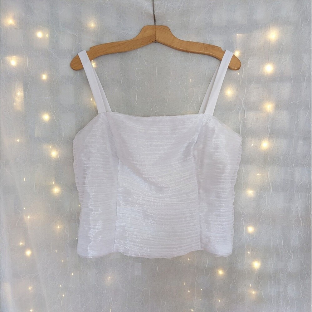 Vintage Ursula of Switzerland 1X White Chiffon Crop Top Tank Pleats Whimsigoth